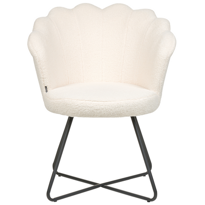X Armless Boucl? Shell Chair White With Black Metal Frame