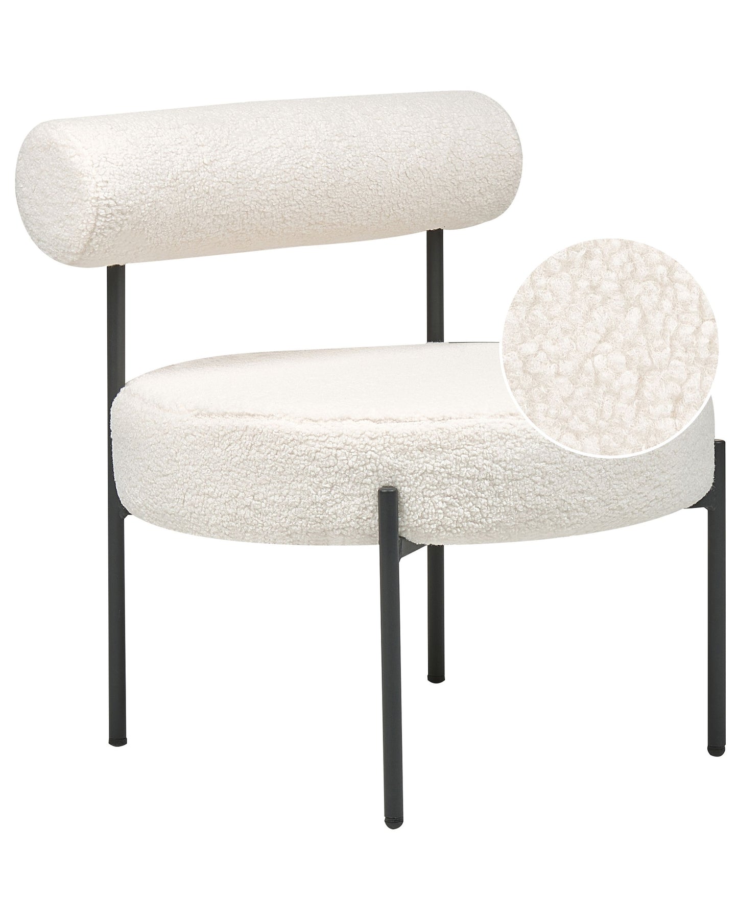 Armless Accent Chair White Boucle Round Seat Black Metal