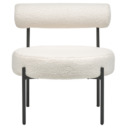 Armless Accent Chair White Boucle Round Seat Black Metal