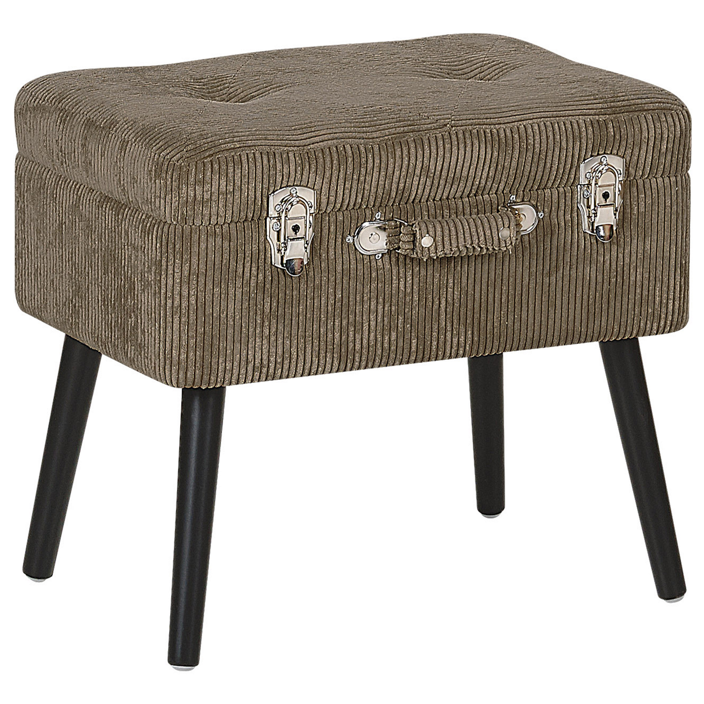 Timberline Stool With Storage Light Brown Corduroy Upholstery Black Legs Suitcase Design Buttoned Top