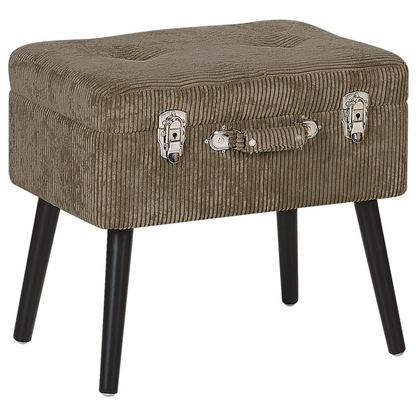 Timberline Stool With Storage Light Brown Corduroy Upholstery Black Legs Suitcase Design Buttoned Top