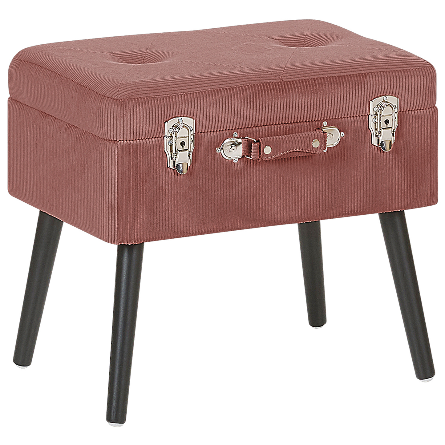 Pink Corduroy Storage Stool Suitcase Design Black Legs