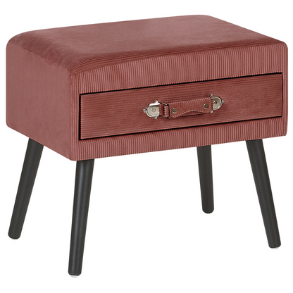 Side Table With Storage Pink Corduroy Upholstery Black Legs 46 X 50 X 35cm Suitcase Handle