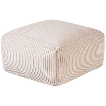 Beige Corduroy Pouffe With EPS Beads Filling Square Boho Modern Footstool