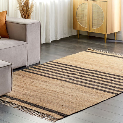 Beige Area Rug 160 x 230cm Braided Jute Cotton Blend Striped