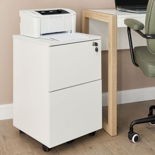 White Engineered Wood Office Storage with Castors 2 Drawers