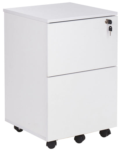 White Engineered Wood Office Storage with Castors 2 Drawers