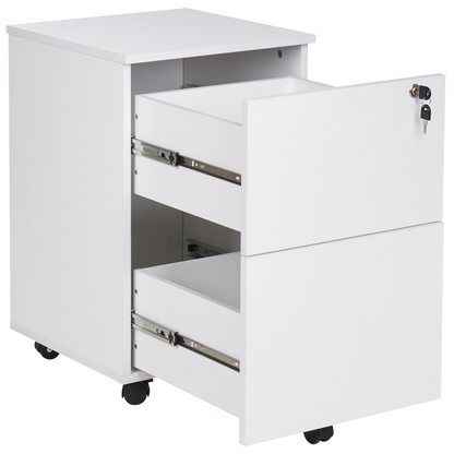 White Engineered Wood Office Storage with Castors 2 Drawers