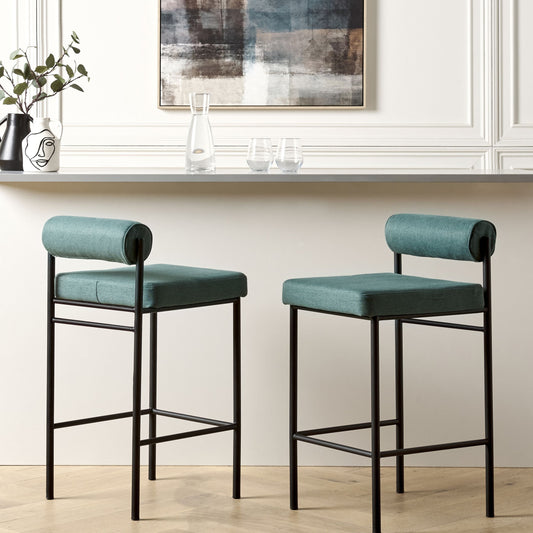 Teal Bar Chair Set Of 2 With Roll Backrest