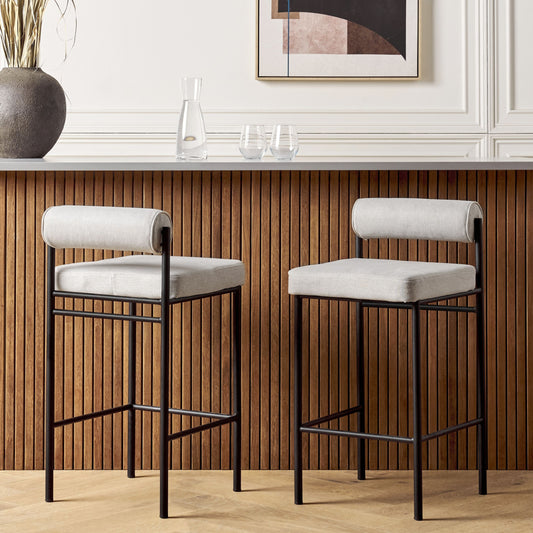 Modish Home Set of 2 Bar Chairs Light Grey Polyester Roll Backrest
