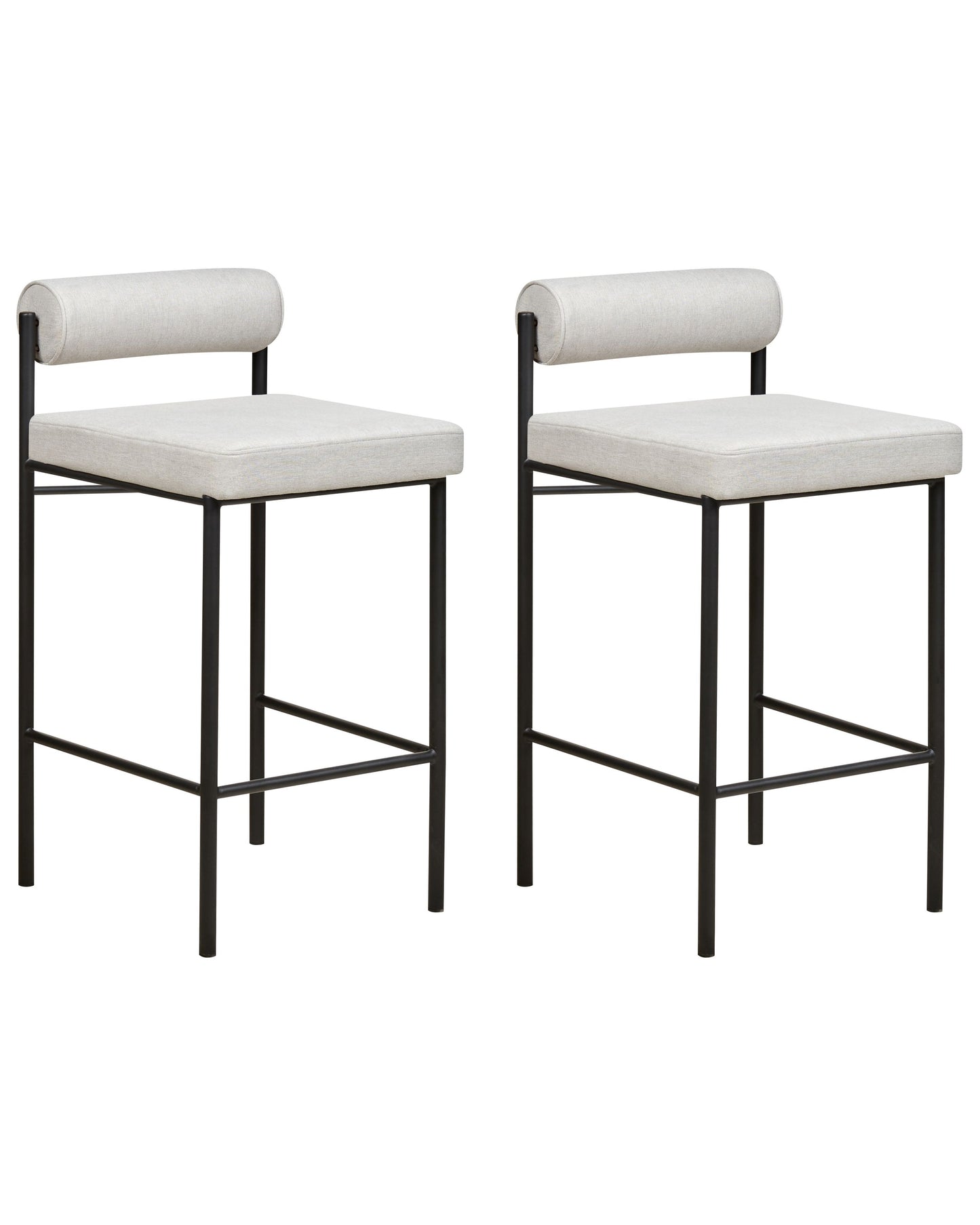 Modish Home Set of 2 Bar Chairs Light Grey Polyester Roll Backrest