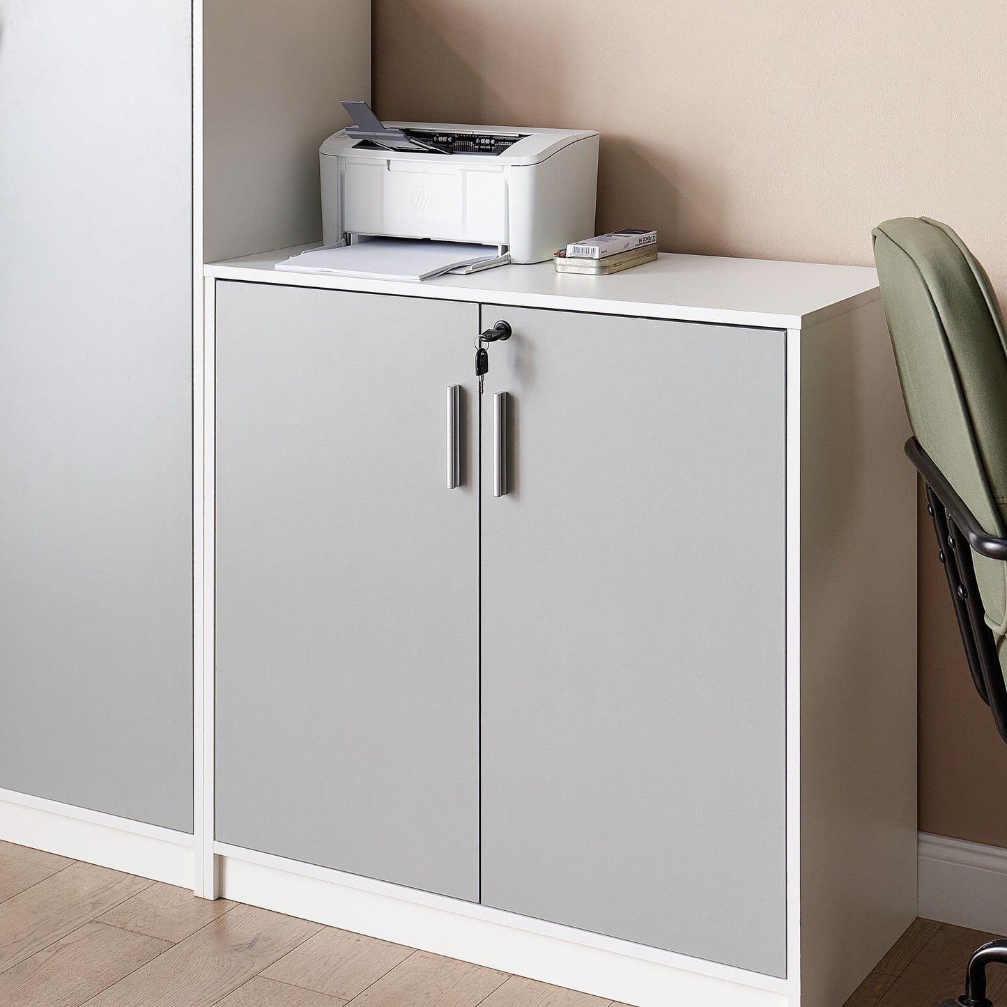 Storage Cabinet Light Grey White Two Door Office Locker