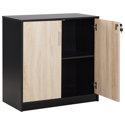 Storage Cabinet Light Brown and Black Particle Board Locker With 2 Doors And 2 Shelves