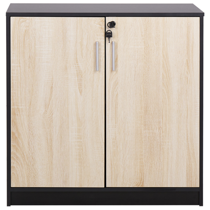 Storage Cabinet Light Brown and Black Particle Board Locker With 2 Doors And 2 Shelves