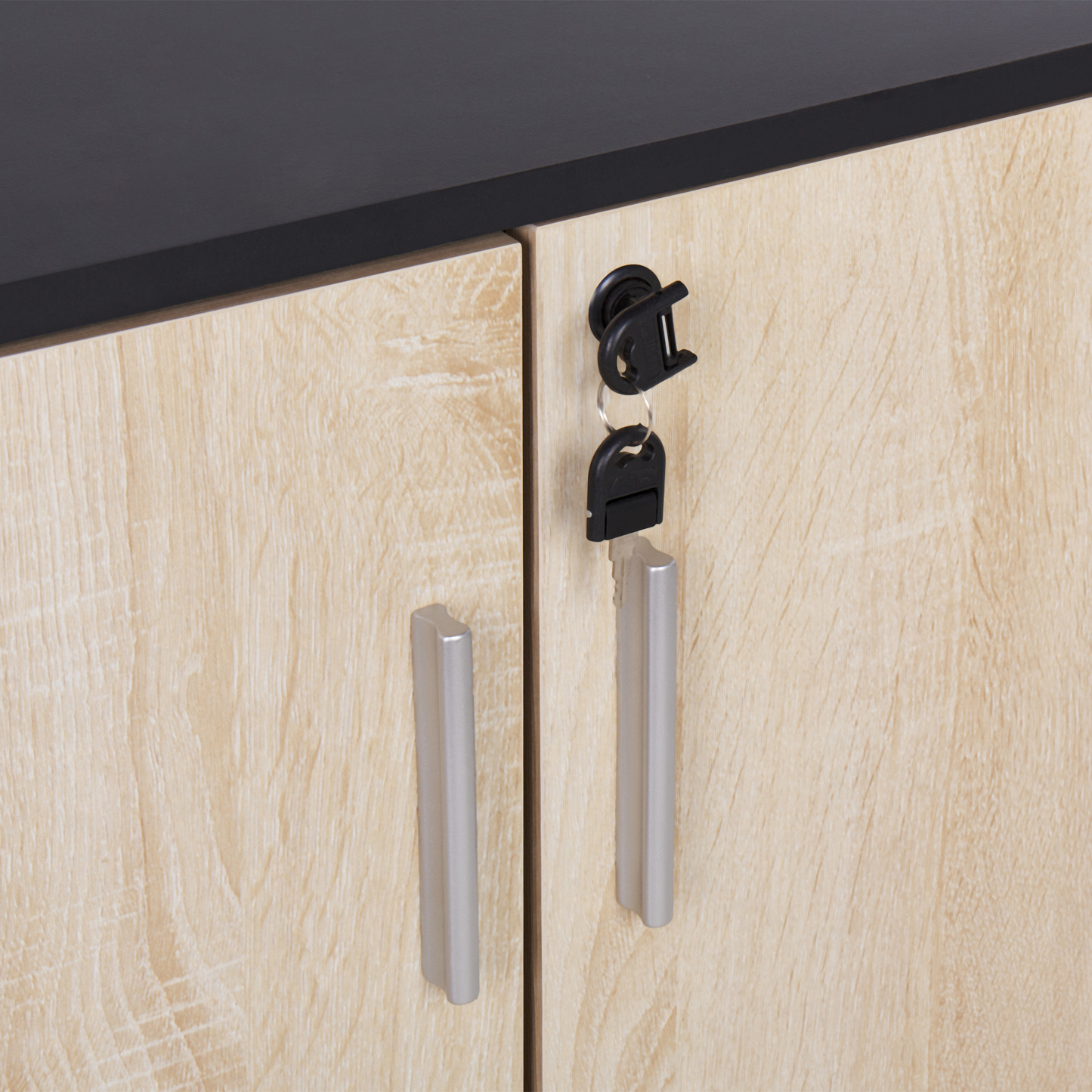 Storage Cabinet Light Brown and Black Particle Board Locker With 2 Doors And 2 Shelves