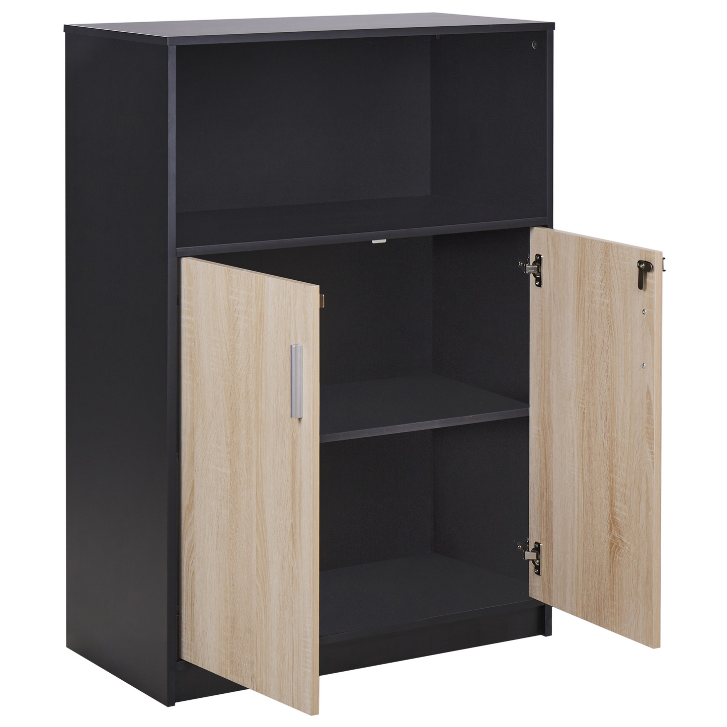 Storage Cabinet Light Brown Black Particle Board Key Locked 2 Door