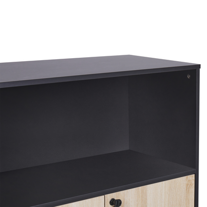 Storage Cabinet Light Brown Black Particle Board Key Locked 2 Door