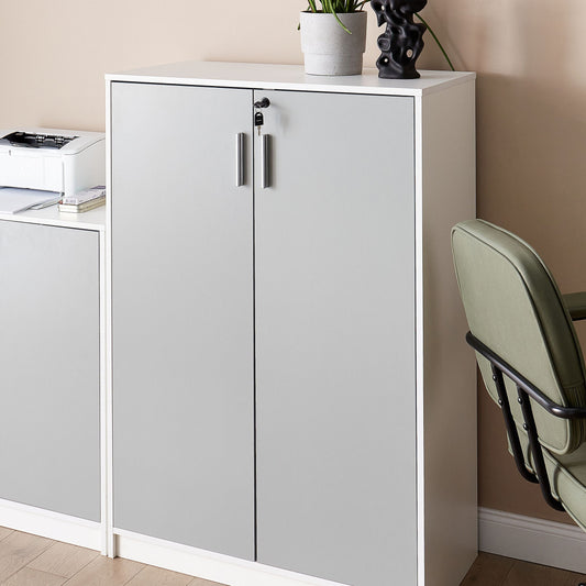 Locking 2-Door Storage Cabinet Light Grey White