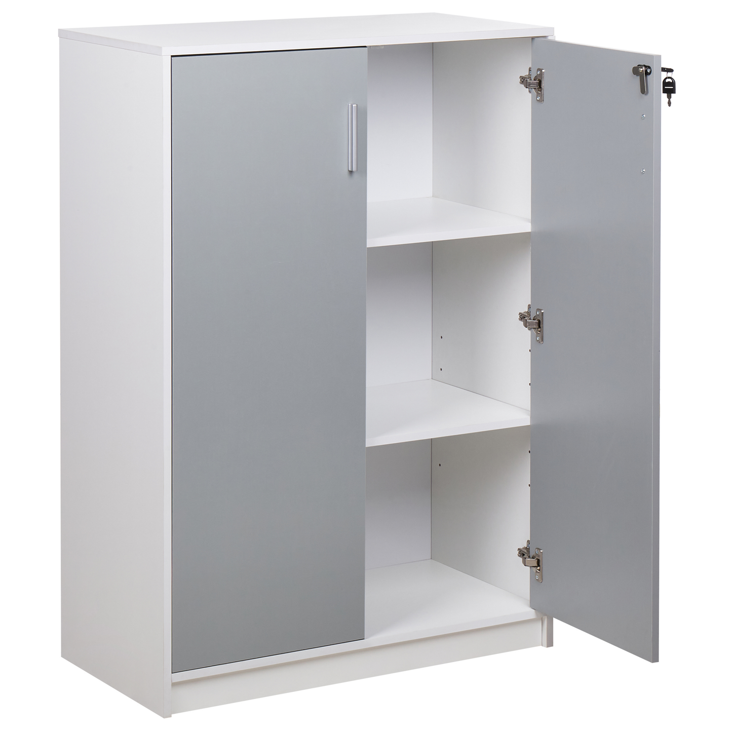 Locking 2-Door Storage Cabinet Light Grey White