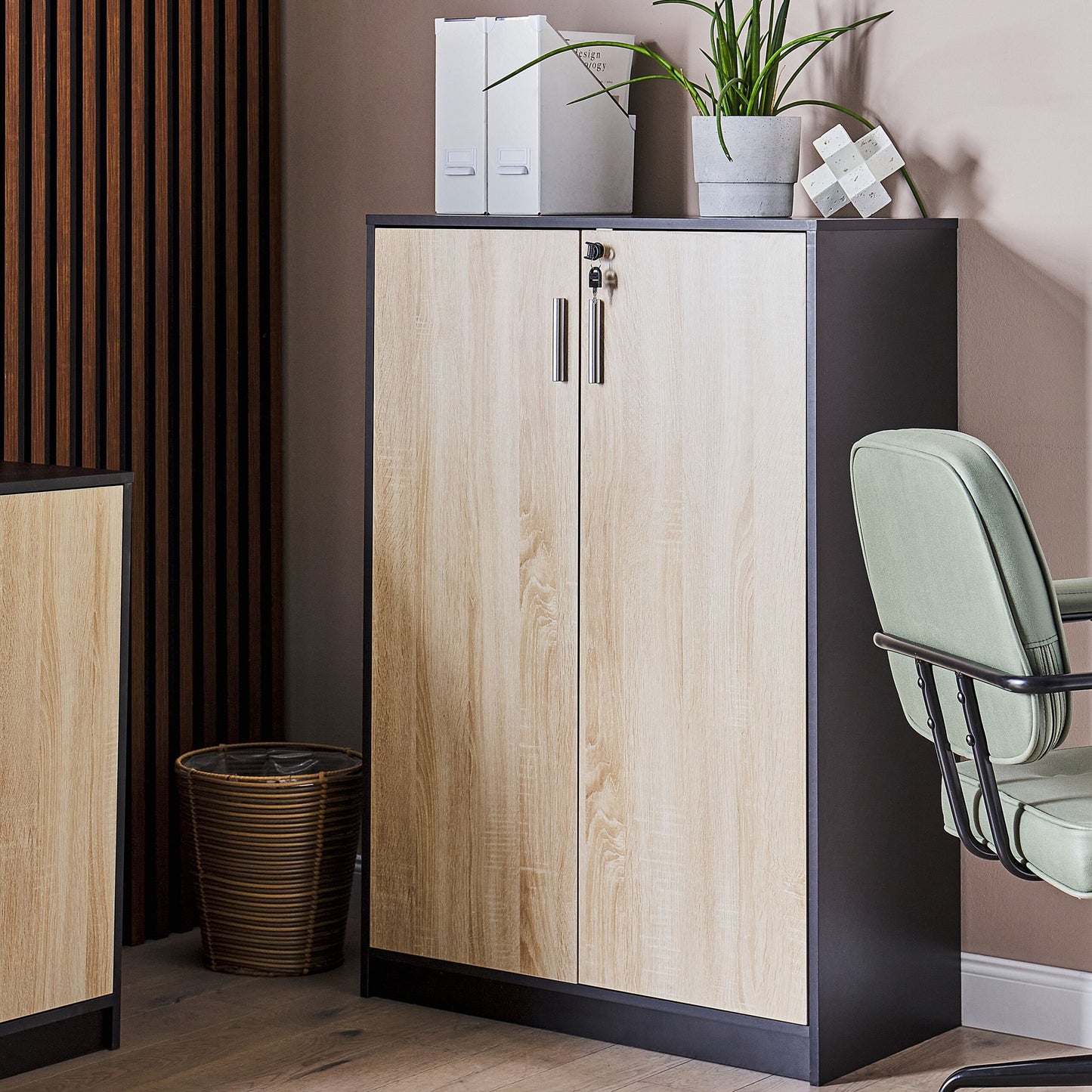 Storage Cabinet Light Brown 3-Shelf Locker 2-Door
