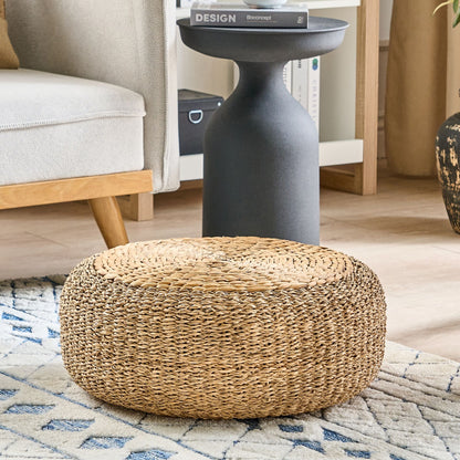 Pouf Light Natural Seagrass Water Hyacinth 50cm Ottoman
