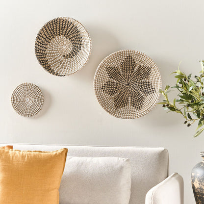 Set Of 3 Natural Seagrass Wall Decor Plates Handmade African Style Decorative Hanging Baskets