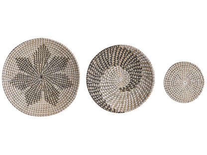 Set Of 3 Natural Seagrass Wall Decor Plates Handmade African Style Decorative Hanging Baskets
