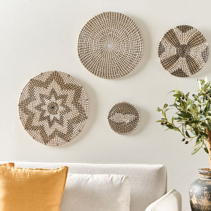 Natural Seagrass Wall Plates Set of 4 Handmade African Style