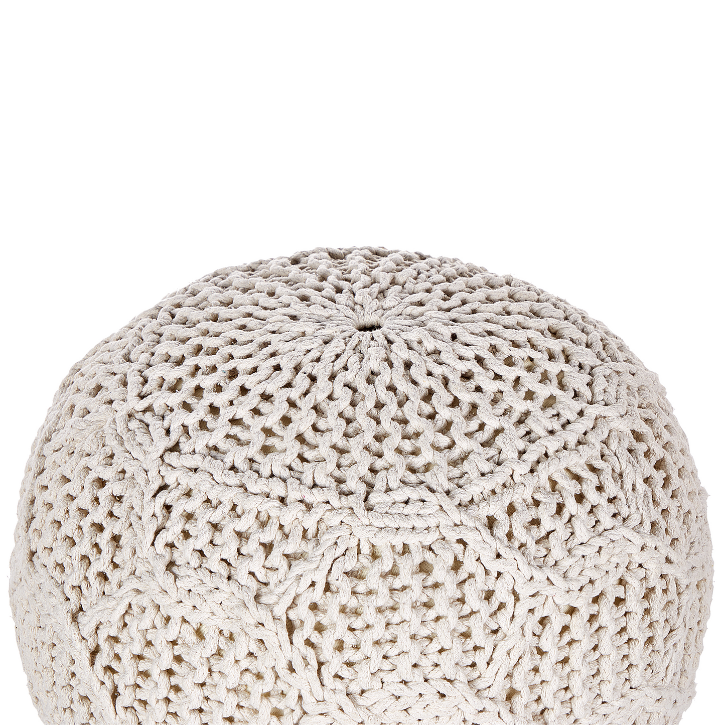 Macrame Pouffe Ottoman 50 x 50cm Light Beige Beaded Round