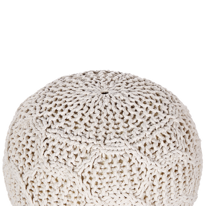 Macrame Pouffe Ottoman 50 x 50cm Light Beige Beaded Round