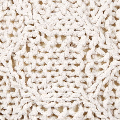 Macrame Pouffe Ottoman 50 x 50cm Light Beige Beaded Round