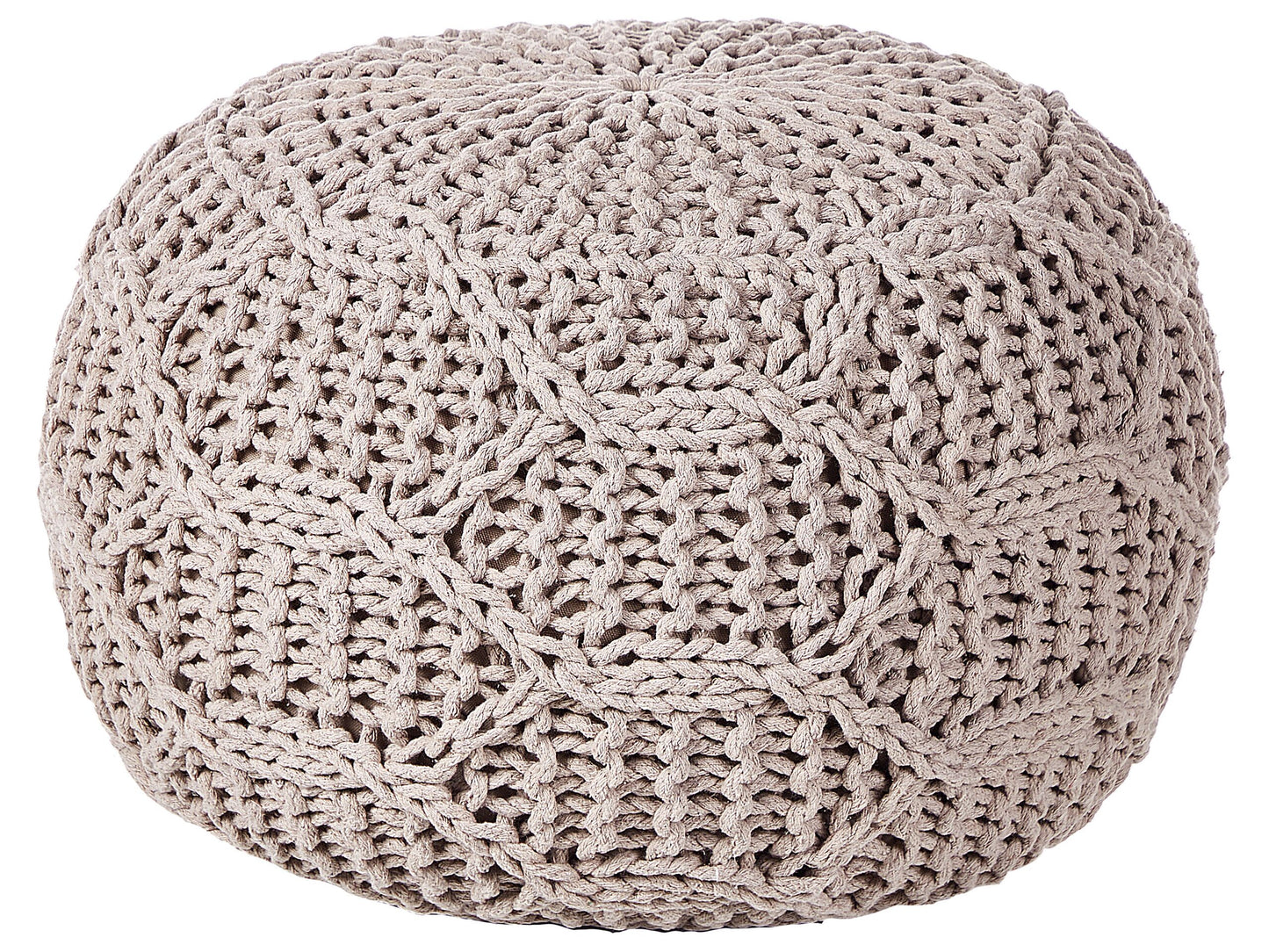 Macrame Pouf Ottoman Footstool Taupe Beige 50 x 50 x 35cm Handcrafted 100 Cotton Beads
