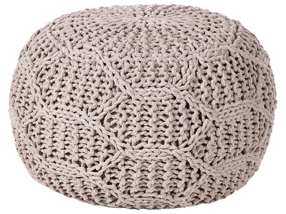 Macrame Pouf Ottoman Footstool Taupe Beige 50 x 50 x 35cm Handcrafted 100 Cotton Beads