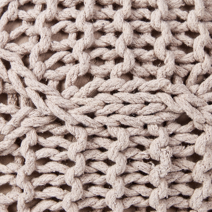 Macrame Pouf Ottoman Footstool Taupe Beige 50 x 50 x 35cm Handcrafted 100 Cotton Beads