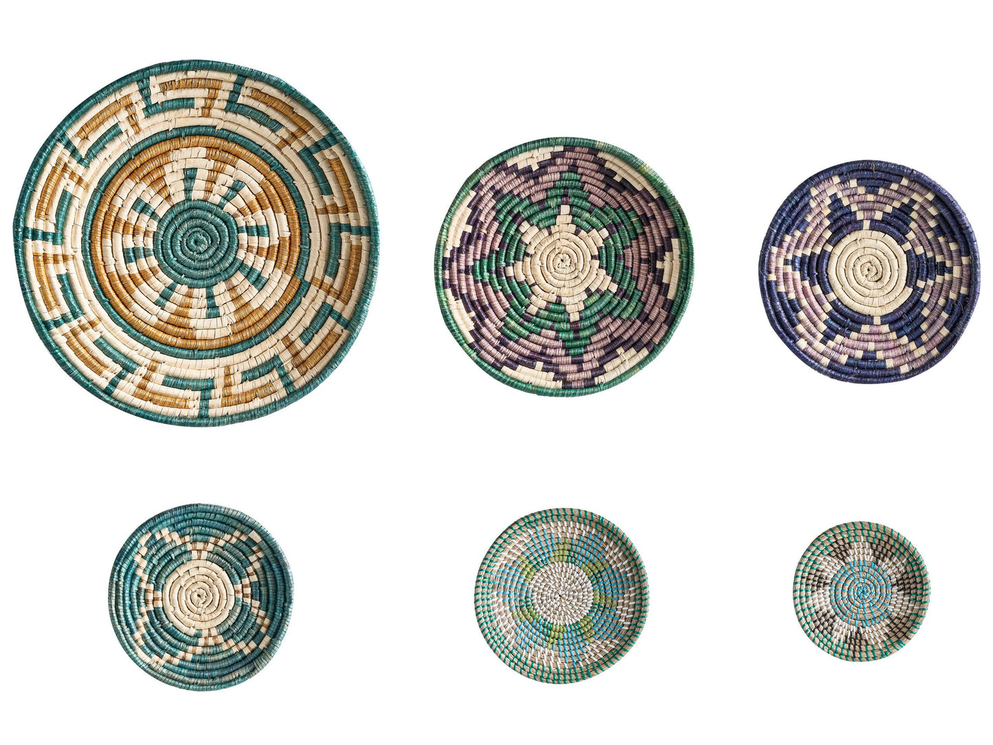 Set Of 6 Multicolour Seagrass Wall Hanging Plates And Baskets Handmade African Style