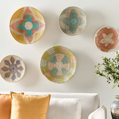 Seagrass Wall Plates Set of 5 Handwoven Multicolor African