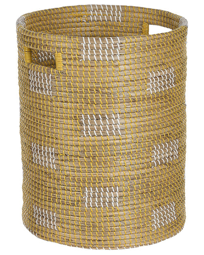 Seagrass Basket Handmade Laundry Hamper With Light Plastic Thread Handles Rustic Boho