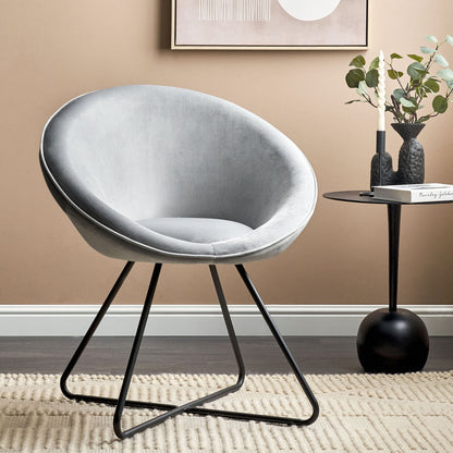 Accent Chair Grey Velvet Round Seat Retro Minimalist
