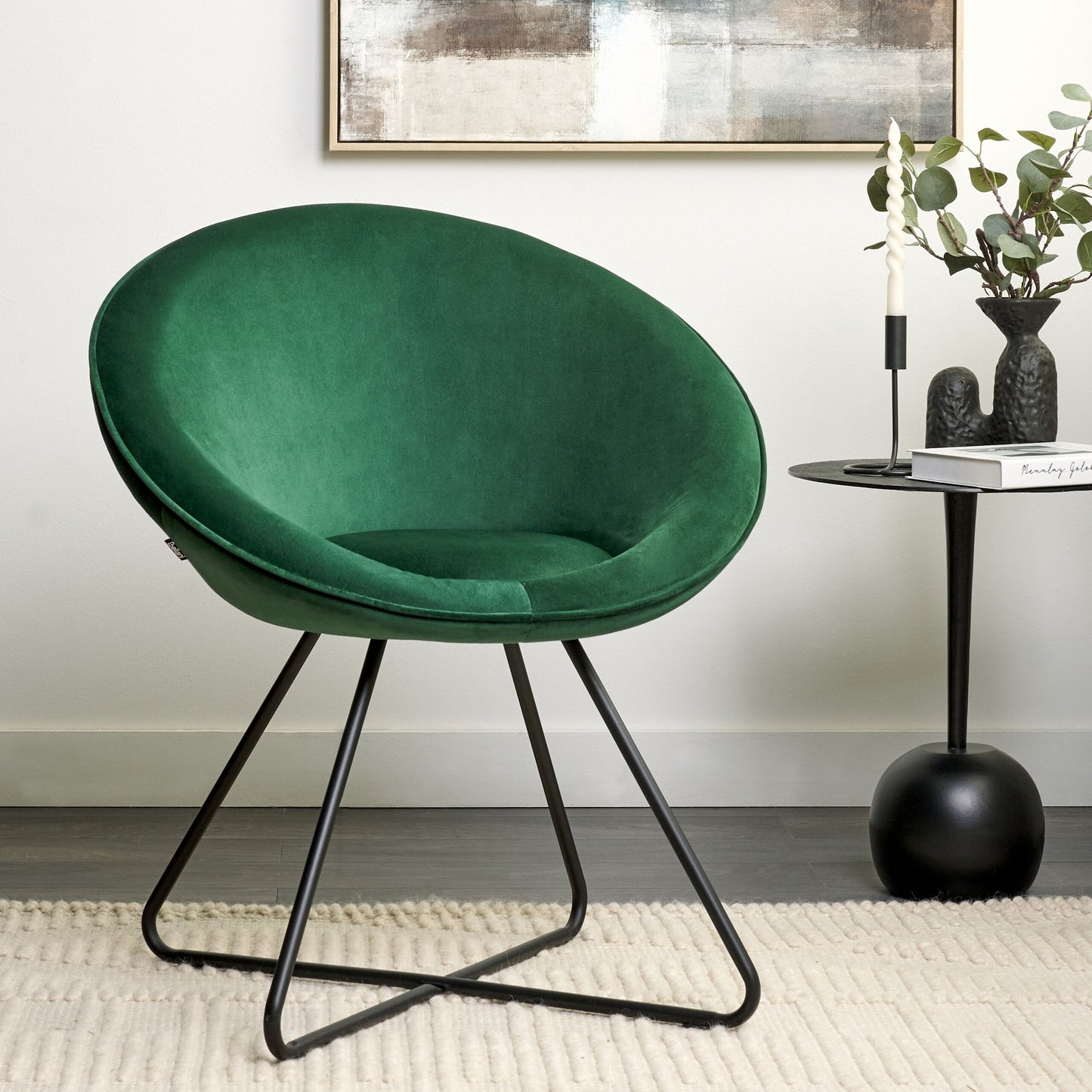 Velvetique Accent Chair Green Velvet Round Seat Retro Minimalist