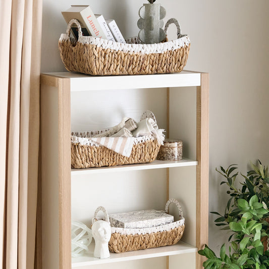Handmade Water Hyacinth Basket Set 3 Pack With Metal Frame