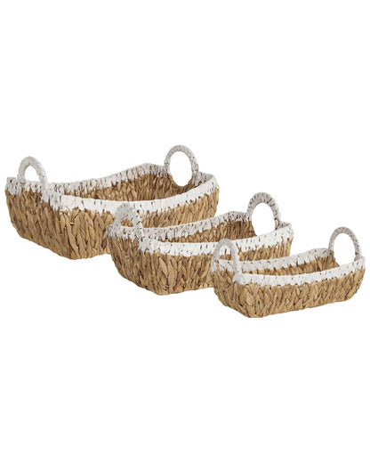 Handmade Water Hyacinth Basket Set 3 Pack With Metal Frame