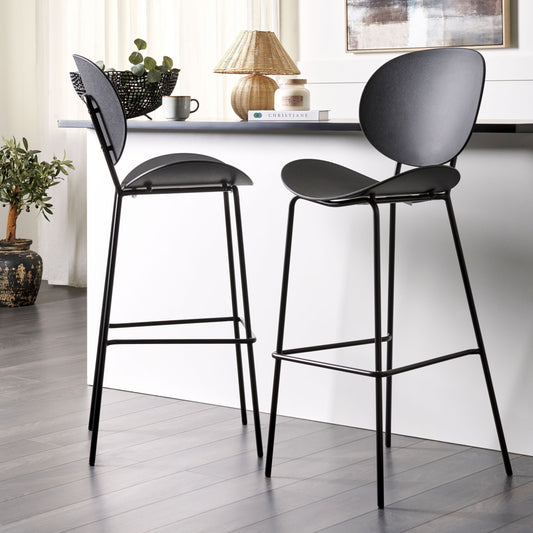 Bar Chairs Set Of 2 Black Synthetic Seat Metal Legs