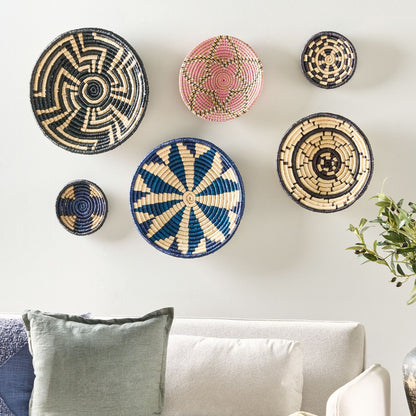 Boho Multicolour African Seagrass Wall Plates Set Of 6