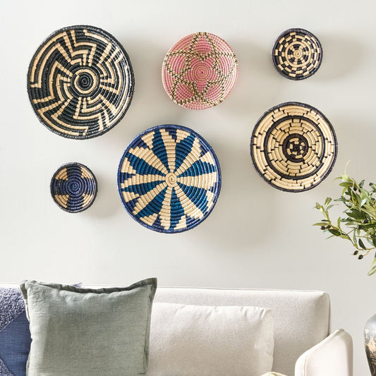 Boho Multicolour African Seagrass Wall Plates Set Of 6