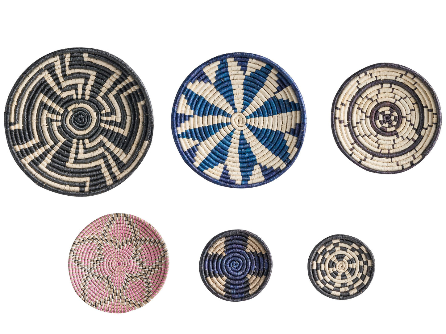 Boho Multicolour African Seagrass Wall Plates Set Of 6