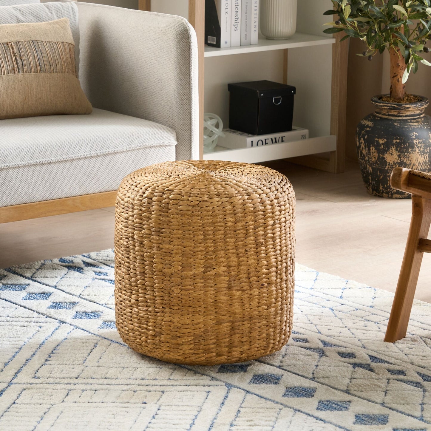 Pouf Natural Light Brown Water Hyacinth 40cm Foam Filled