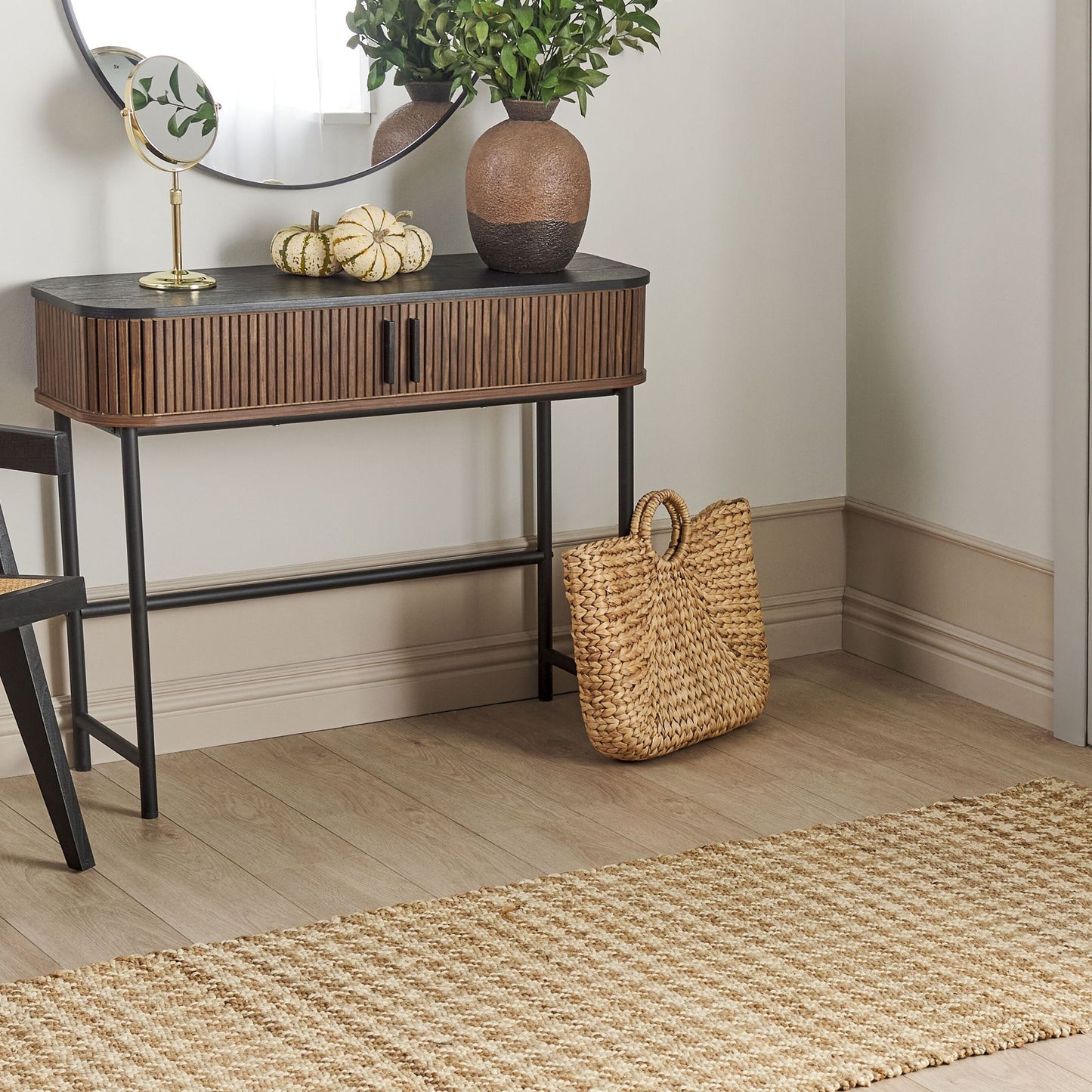 Beige Jute Runner Rug 80 x 300cm Hand Woven Houndstooth Pattern Boho Hallway Bedroom