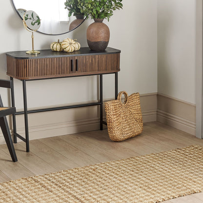 Beige Jute Runner Rug 80 x 300cm Hand Woven Houndstooth Pattern Boho Hallway Bedroom