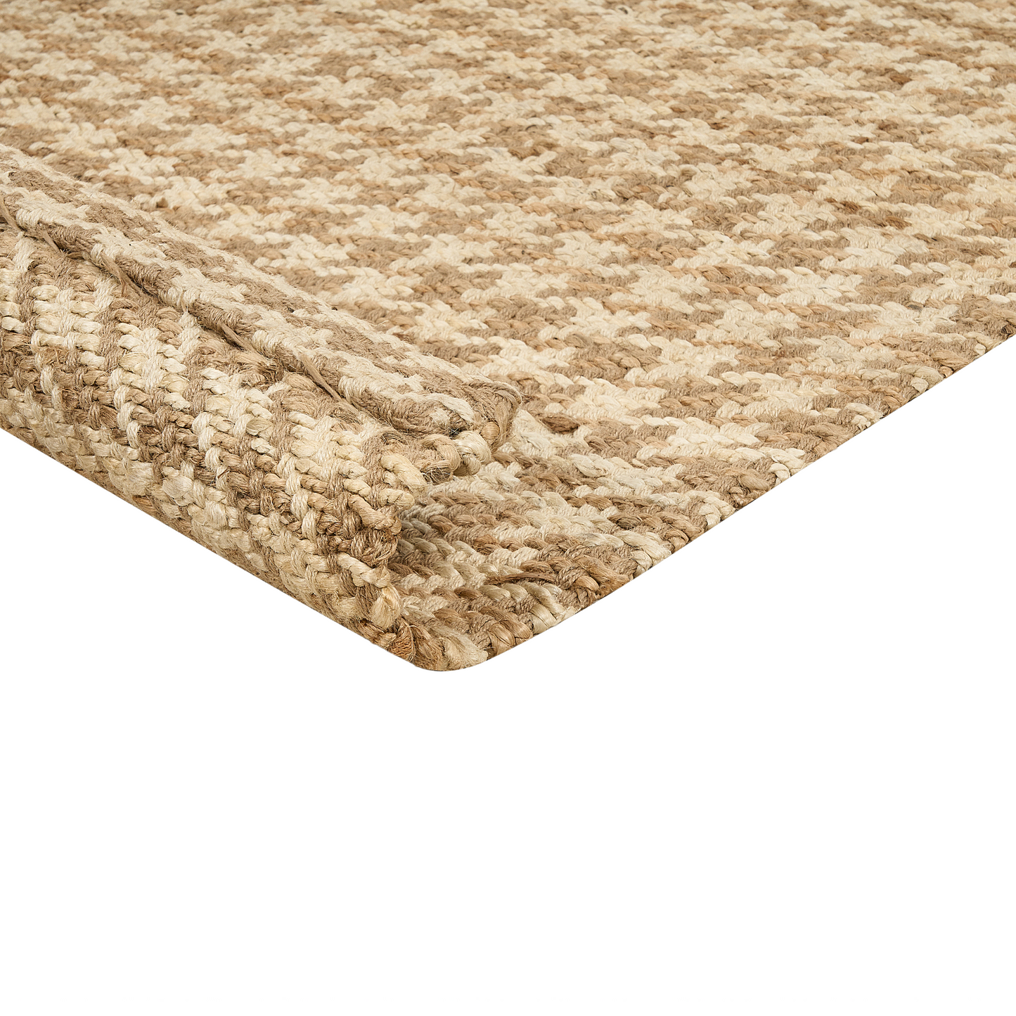 Beige Jute Runner Rug 80 x 300cm Hand Woven Houndstooth Pattern Boho Hallway Bedroom