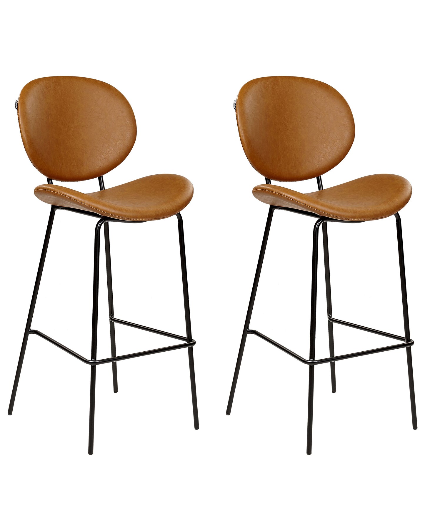 Living Set of 2 Dining Chairs Golden Brown Faux PU Leather Armless Black Iron Legs
